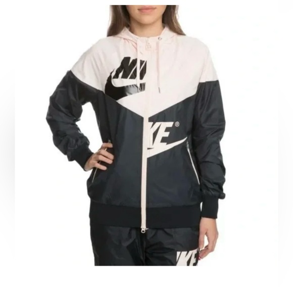 Nike Jackets & Blazers - Nike Black & Blush Zip Nylon Sweater With Hood